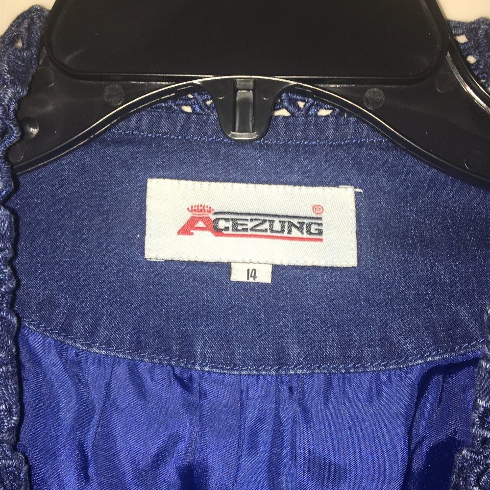 Acezung Denim Blazer w/ Cutwork Lace Size 14 - Picture 2 of 10